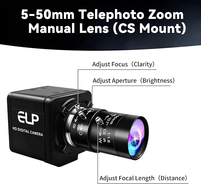 Magnolia 8MP USB Webcam, Industrial Camera for Linux/Windows/Raspberry Pi | 10X Varifocal Optical Zoom Lens (CS 5-50mm) - Image 6