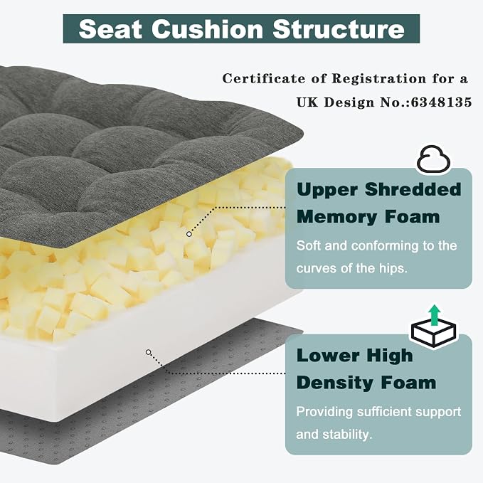 baibu Memory Foam Recliner Cushions with Lumbar Support Pillow Set for Elderly, 20x20x5 Inch Dual-Layer Non-Slip Recliner Seat Cushion & Back Support Pillow for Reduce Hip & Lumbar Pain, Dark Grey - Image 4