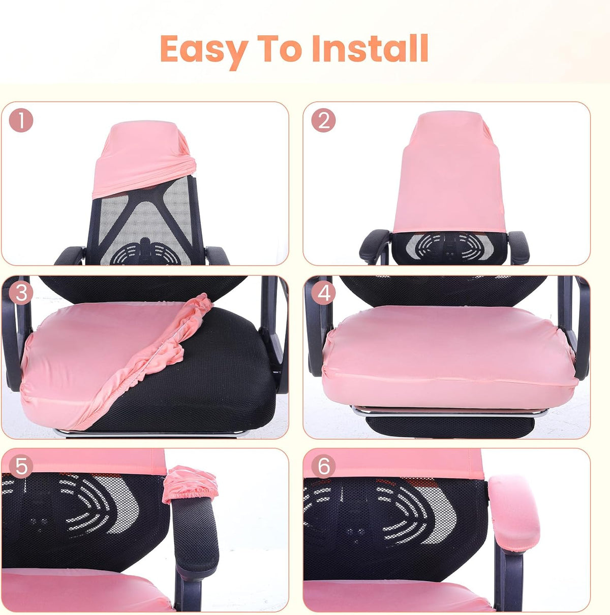 4 Pcs Office Chair Covers Set with Armrest, Stretchable Pink - Image 6