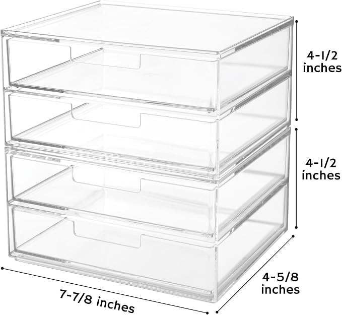 STORi Stackable Desk Drawer Organizer, Clear Pen Pencil Makeup Brush Holder for Desktops and Vanities, 4 Wide Drawers (Made in USA) - Image 2
