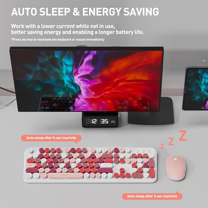 2.4GHz Wireless Keyboard and Mouse Set with Switch Button - Full-Size Keyboard - Compatible for Windows/Laptop/PC/Notebook/Smart TV and More - White Colorful - Image 8