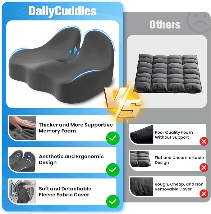Seat Cushion, Chair Cushions, Memory Foam Office Chair Cushion | Hip & Sciatica & Tailbone Pain Relief, Long Sitting Comfort for Office Chairs/Desk Seats/Wheelchair (Large, Grey) - Image 5
