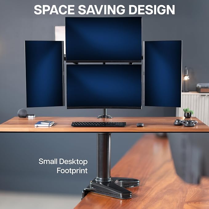 VIVO Quad Pneumatic Monitor Mount for 4 Screens up to 32 inches, Fully Adjustable, Heavy Duty Desk Stand with C-Clamp, Black, STAND-V400G - Image 7