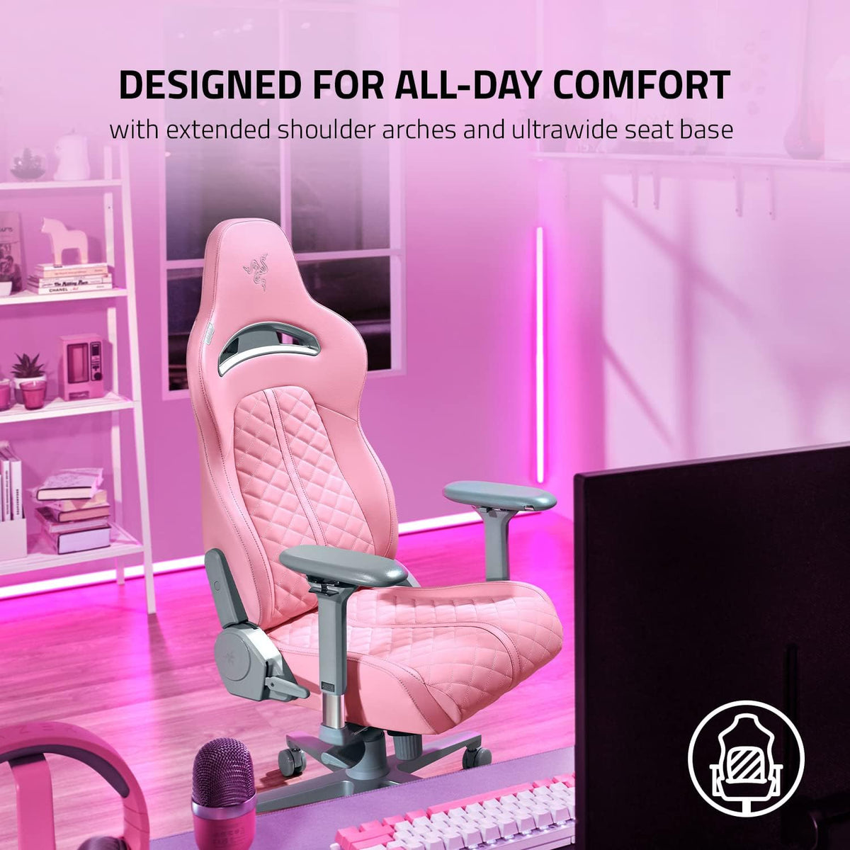 Razer Enki Gaming Chair, Built-in Lumbar Arch, All-Day Comfort, Pink - Image 4