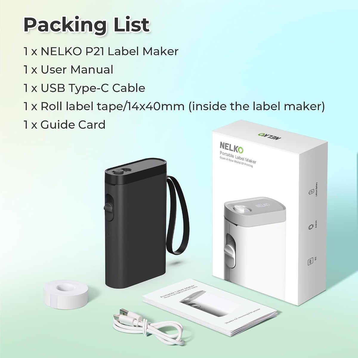 Nelko P21 Label Maker Machine with Tape, Bluetooth Label Printer, Black - Image 8