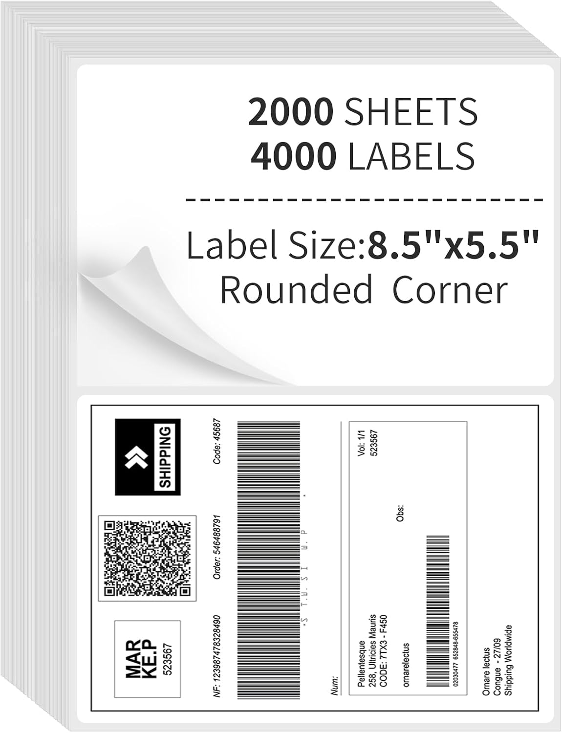 2000 Sheets Half Sheet Shipping Labels,2 Per Page Self Adhesive Mailing Labels,8.5" x 5.5" Sticker for Laser & Inkjet Printers Labels(4000 Labels) by OnlyPaper