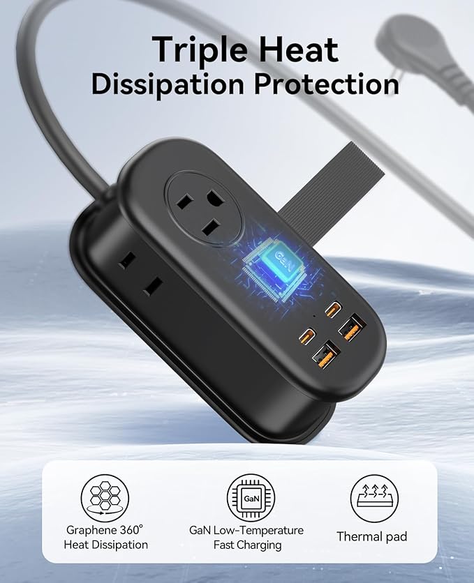 ORICO 65W GaN Travel Power Strip with Flat Plug and 4FT Extension Cord | 7-in-1 Charging Ports (3 AC Outlets/2 USB-A/2 USB-C), Fast Charger for MacBook Pro/Air, iPad Pro, iPhone 17/16/15- AP3 - Image 5