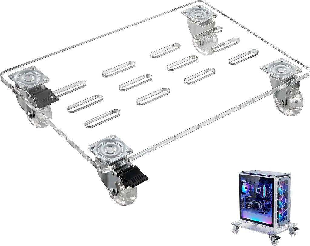 Clear Acrylic PC Tower Stand with Wheels, Under Desk Computer Tower Holder by Fynstrx