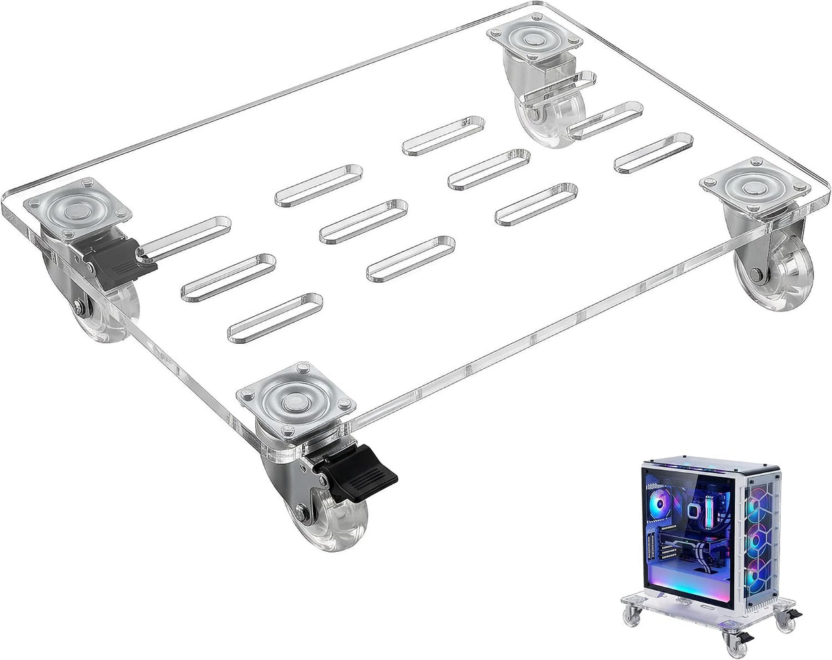 Clear Acrylic PC Tower Stand with Wheels, Under Desk Computer Tower Holder by Fynstrx