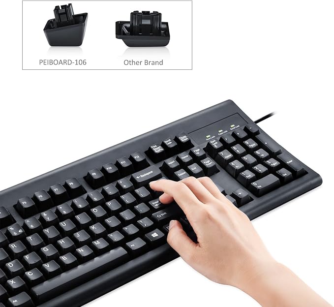 Perixx Periboard-106, Wired Performance Full Size Keyboard, Curve Ergonomic Keys, Black, US English Layout (11204) - Image 2