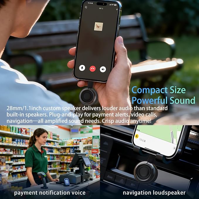 Mini Speaker, Type-C Phone Amplifier No Charging Needed | Portable Aux Speaker Plug & Play for Cell Phone Laptop Tablet,Easy to Use Cool Gadgets Gifts for Seniors Elder Parents - Image 7