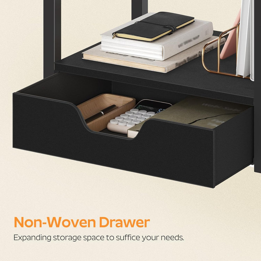 Desktop Printer Stand, 2-Tier Printer Table with Non-Woven Drawer, Multi-Purpose Desk Organizer for Home Office, Under Desk Open Organizer Shelf, Black PS01BB - Image 3