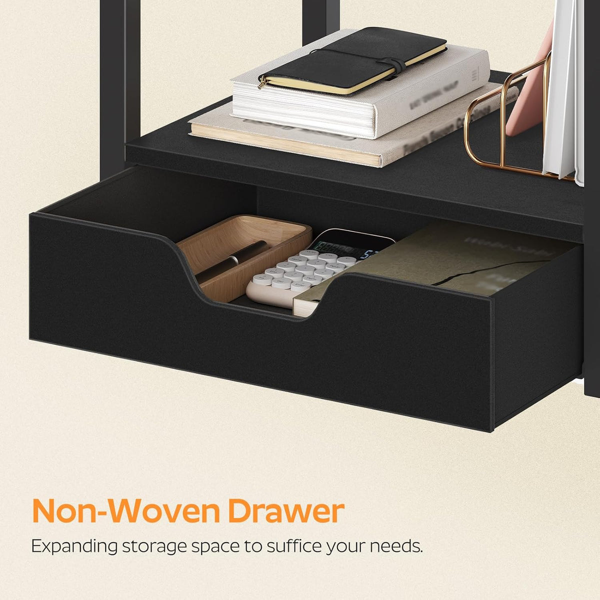 Desktop Printer Stand, 2-Tier Printer Table with Non-Woven Drawer, Multi-Purpose Desk Organizer for Home Office, Under Desk Open Organizer Shelf, Black PS01BB - Image 3