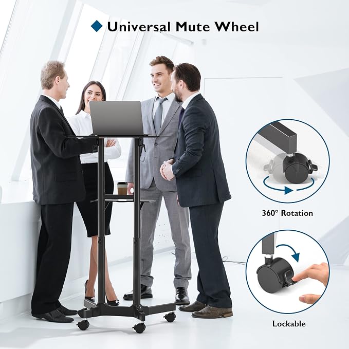 BONTEC Lecterns & Podiums Portable Mobile Standing Laptop Desk, Sit Stand | Height Adjustable, Home Office Classroom Pulpit Stand Up Desk Workstation, Rolling Table Laptop Cart with Storage Tray - Image 6