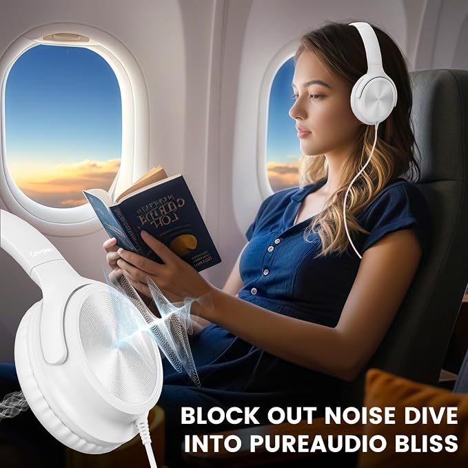 Cowyawn USB C Headphones Wired, Over Ear USB C Wired Headphones with Microphone, Volume Control, HD Stereo Sound, Foldable USB Type C Headphone for Adult/Teens/Laptop/Computer/iPhone 15/16/17, White - Image 2