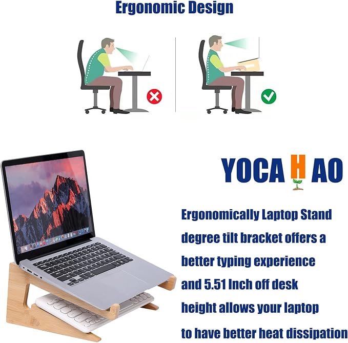 Wooden Laptop Stand Vertical Laptop for 13-18.6in Laptop,Bamboo Stand for Desk - Image 3