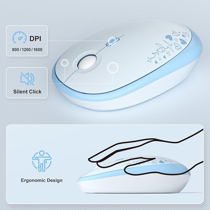 MOFII Wireless Keyboard and Mouse Combo, Cute Retro Typewriter Keyboard and Silent Mouse, 2.4GHz Full Size Computer Keyboard Wireless Mouse Set for PC, Laptop, Desktop, Windows (Blue Colorful) - Image 3
