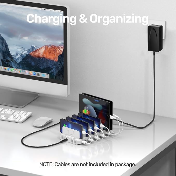 【10PCS】 Unitek 10-Port Charging Station, Fast Charger Dock for Multi-Device | Multi Charging Dock Smart IC Tech Adjustable Dividers USB Type A Fast Charging Stand for iPad, Tablet, Kindle, iPhone, Family - Image 8