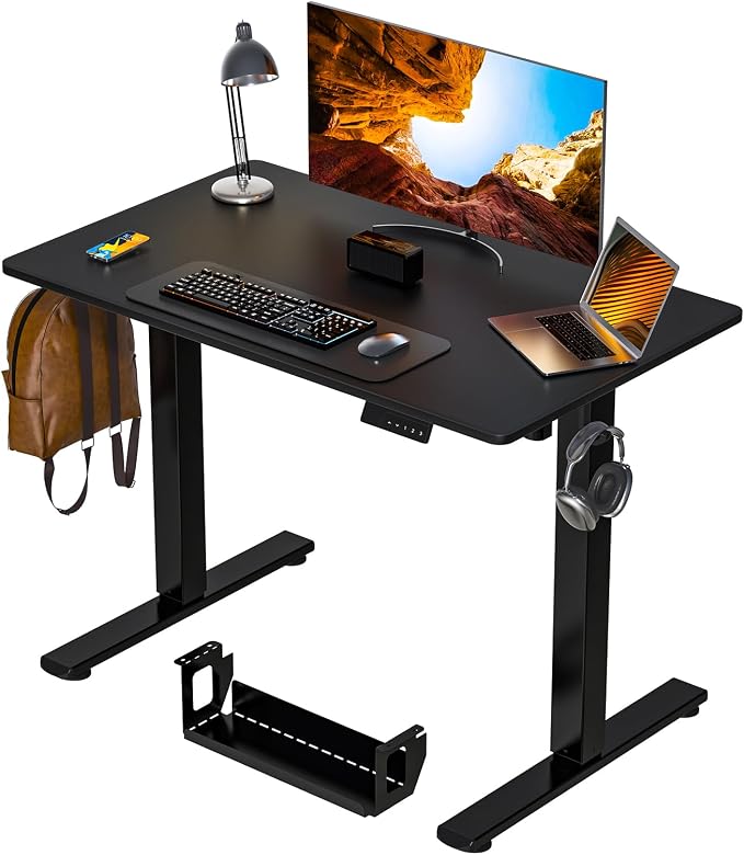 Kingant Standing Desk, 40x24 Inch Electric Height Adjustable Computer Desk | Ergonomic Small Sit Stand Desk Rising Desks for Home Office Stand Up Desk Computer Workstation with Cable Management by KINGANT