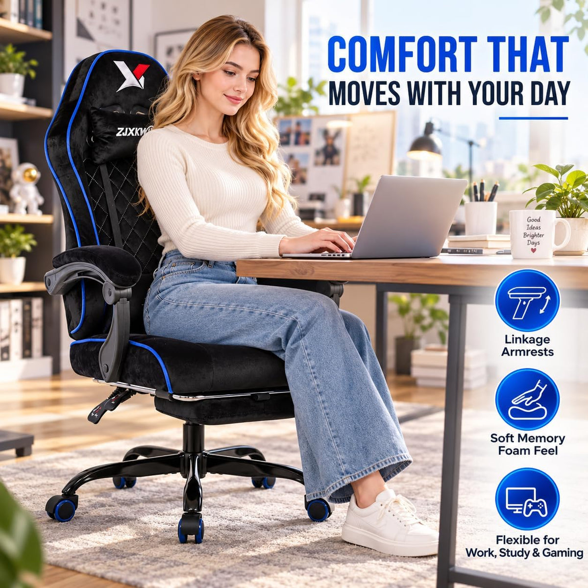 Reclining Gaming Chair, 400 lb Wide Seat with Footrest & Pocket Spring - Image 3