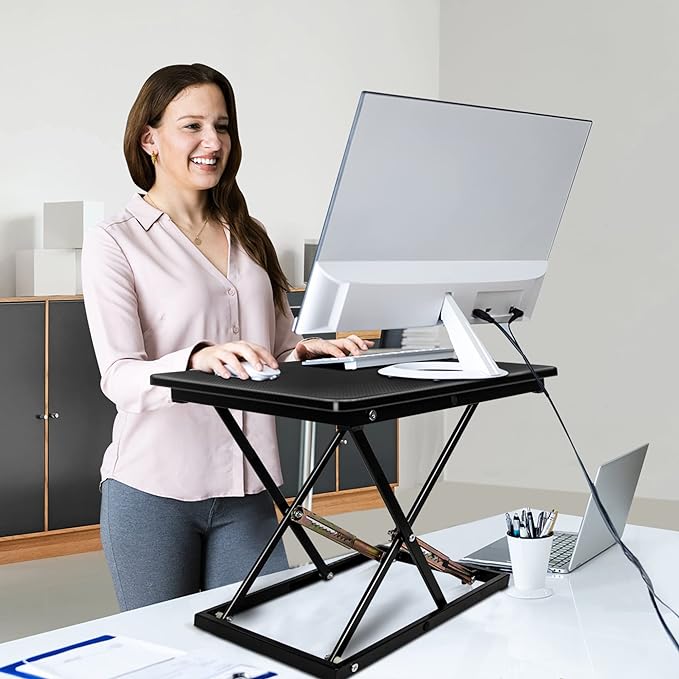 Standing Desk Converter Height Adjustable Stand Up Desk Riser - Supports 300 lbs, Fully Assembled Monitor/Laptop Riser Workstation, Black. - Image 2