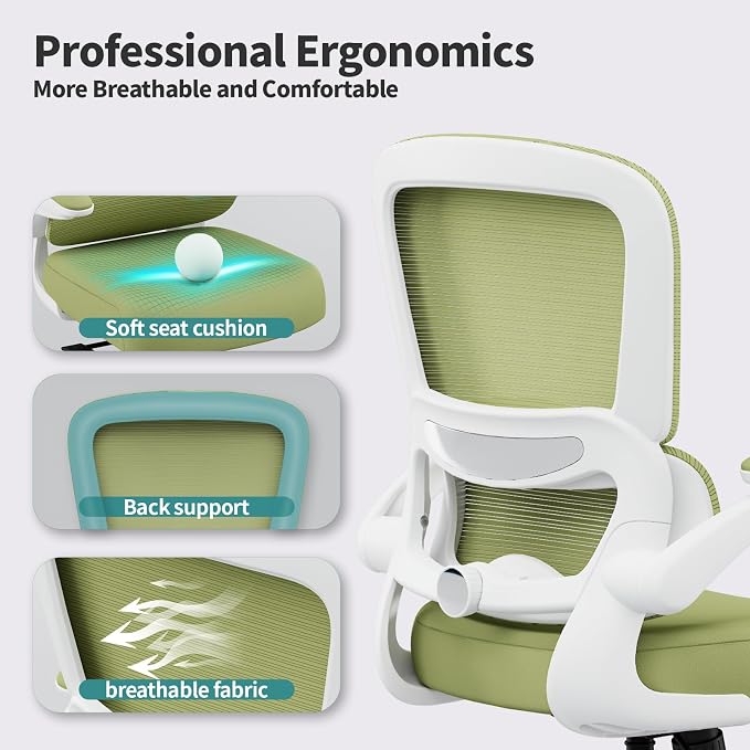 TRALT Office Chair - Ergonomic Desk Chair with Adjustable Lumbar Support, Mesh Computer Chair, Executive Chair for Home Office Comfortable Lumbar Support (1, White Green) - Image 3