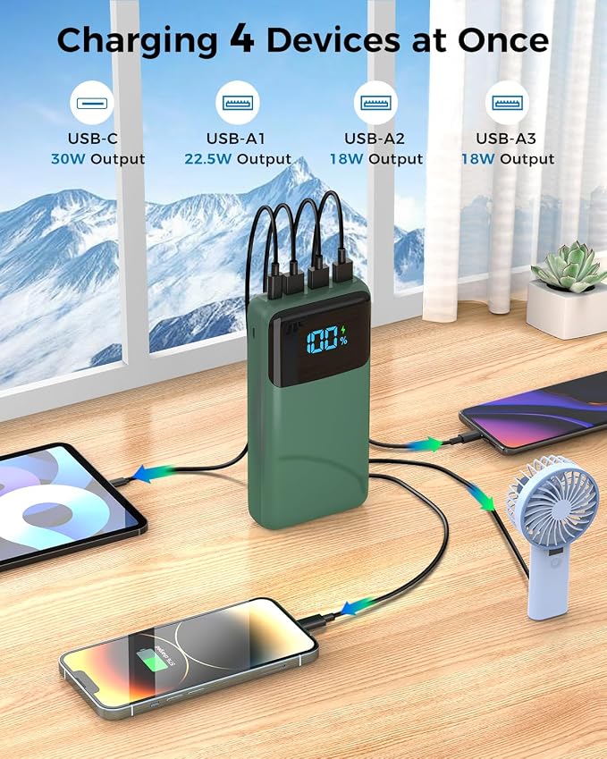 Portable Charger Power Bank 50000mAh, USB-C PD 30W Fast Charging External Battery Pack with 4 Outputs & 2 Inputs, Portable Phone Charger for iPhone 17/1615/14/13/12/11 Samsung Android (Dark Green) | 4 Outputs & 2 lnputs, Digital Display,Lightweight, Ph... - Image 2