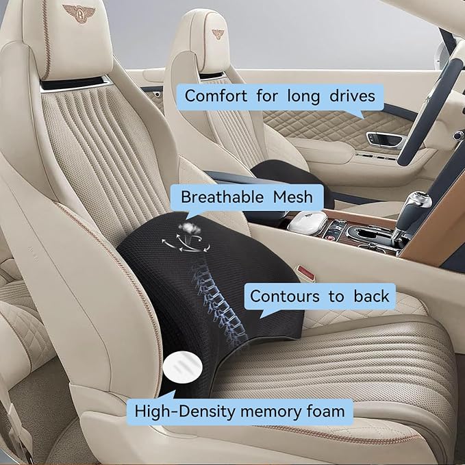 Lumbar Support Pillow for Car, 100% Memory Foam Lumbar Pillow for Car Seat | Lumbar Support with Breathable Removable Cover, Ergonomic Design - Back Pillow Lumbar Support Pillow for Back Pain Relief - Image 5