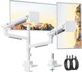 monTEK Dual Ultrawide Monitor Arm for 17-57" Screens, USB, White | USB-A/C ports, pneumatic lift, quick-release VESA 75/100 plates, clamp/grommet bases and hidden cable routing by monTEK