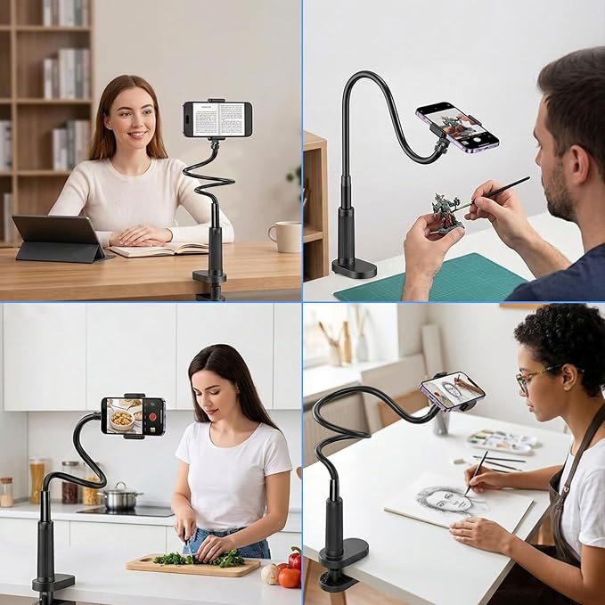 Webcam Stand Camera Desk Mount with Phone Holder for Logitech C922 GoPro | 36" Flexible Webcam Stand, Thick Base & Clamp Mount | Compatible with Logitech C930e/C930/C920/C922x/Brio 4K & GoPro Hero 8-4 - Image 8