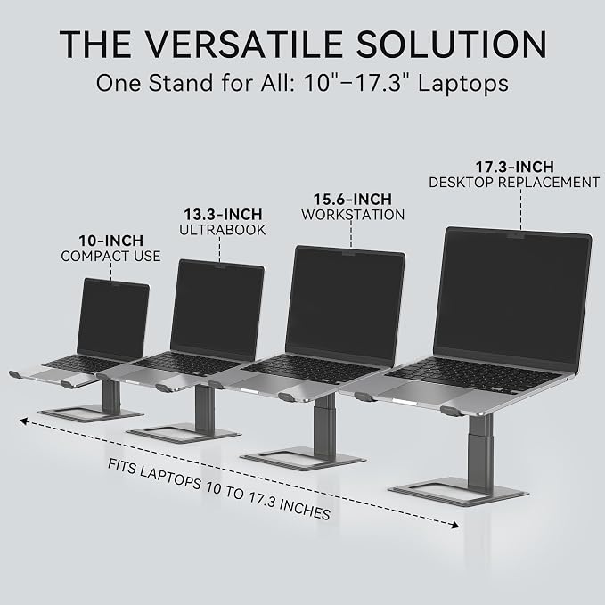 SOUNDANCE Adjustable Laptop Stand, Ergonomic Aluminum Riser for 10-17.3” Notebooks, Ventilated Metal Holder with Height Alignment for Desk Workspace, Grey - Image 4