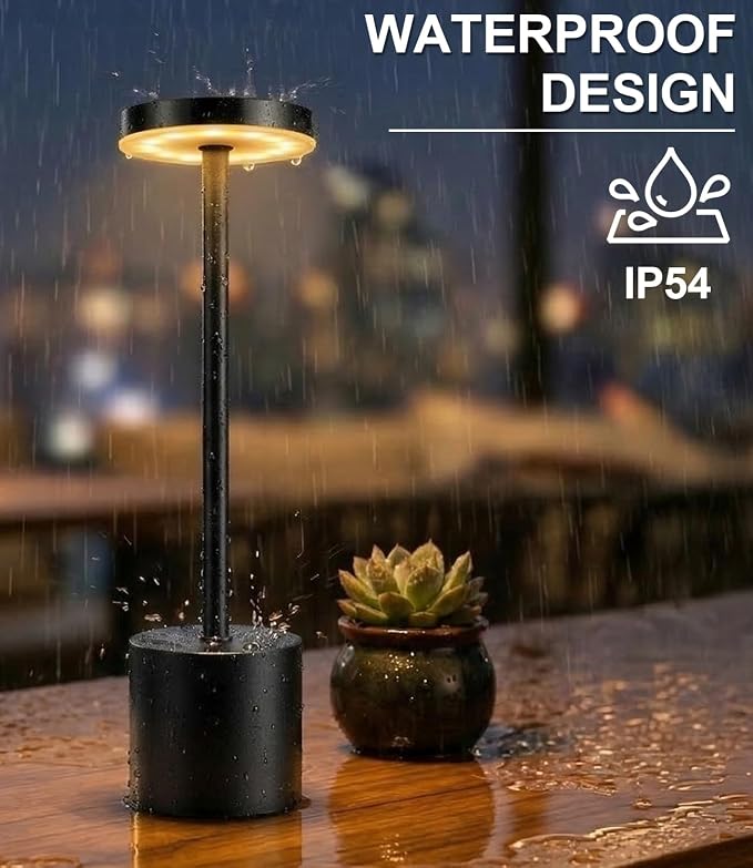 Cordless Table Lamp Set of 2, Rechargeable 5000mAh Battery Operated Outdoor Table Lamps, Portable LED Desk Lamp, 3 Color Dimmable Table Light for Restaurant, Patio, Bedroom, Bedside Night Lamp(Black) - Image 8