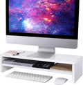 BEYGORM Monitor Stand Riser, White, 21.6 inch, 2 Tiers Wood Desk Shelf | For Full Keyboard, Computer Screen Stand with Storage for Desktop Laptop/Screen/TV/PC/Printer 21.6"L x 7.8"W x 5.2"H by BEYGORM