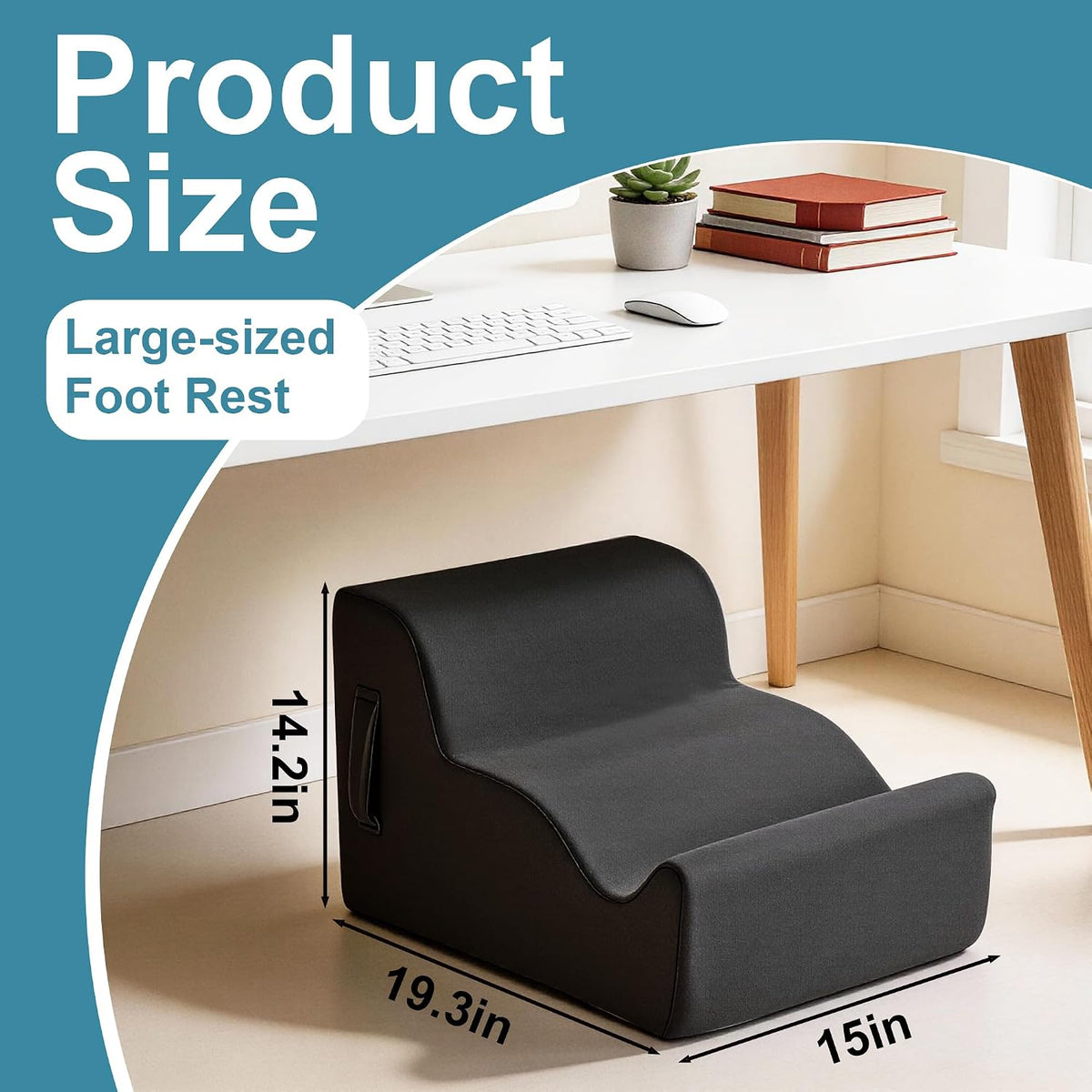 Ergonomic Foot Rest Under Desk, Large Leg Rest for Desk with High Density Foam, Office Foot Stool for Chair, Multi-Use Leg Elevation Support Cushion for Work, Gaming, Sofa Relaxation(Black) - Image 2