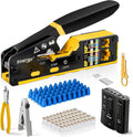 Ethernet Crimping Tool Kit RJ45 Crimp Tools,CAT5 Cat5e Cat6 RJ45 Crimping Tool Kit With Cable Tester, Multiply Stripper, Blades,50Pcs Cat 6 Pass Through Connectors and Strain Relief Boots by ZOERAX