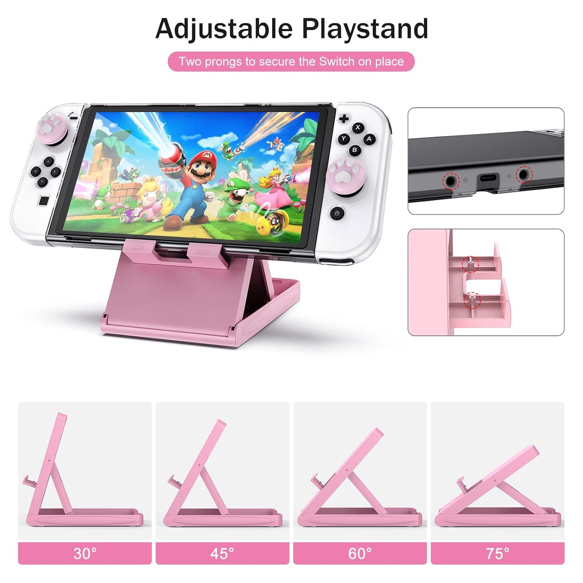 Younik Switch OLED Accessories Bundle, 17 in 1 Pink Switch Oled Accessories Kit for Girls Include Switch Carrying Case, Adjustable Stand, Protective Case for Switch Console & J-Con - Image 6