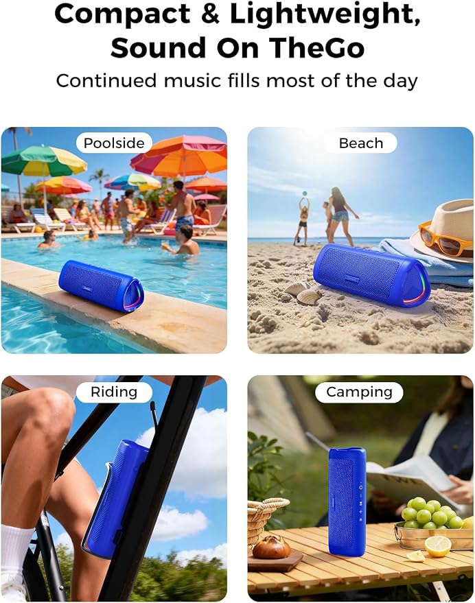 Bluetooth Speaker, 20W HD Sound, Portable Wireless, IPX5 Waterproof, Up to 24H Playtime, TWS Pairing, for Home/Party/Outdoor/Camping/Beach Essentials, Electronic Gadgets, Birthday Gift (Blue) - Image 7