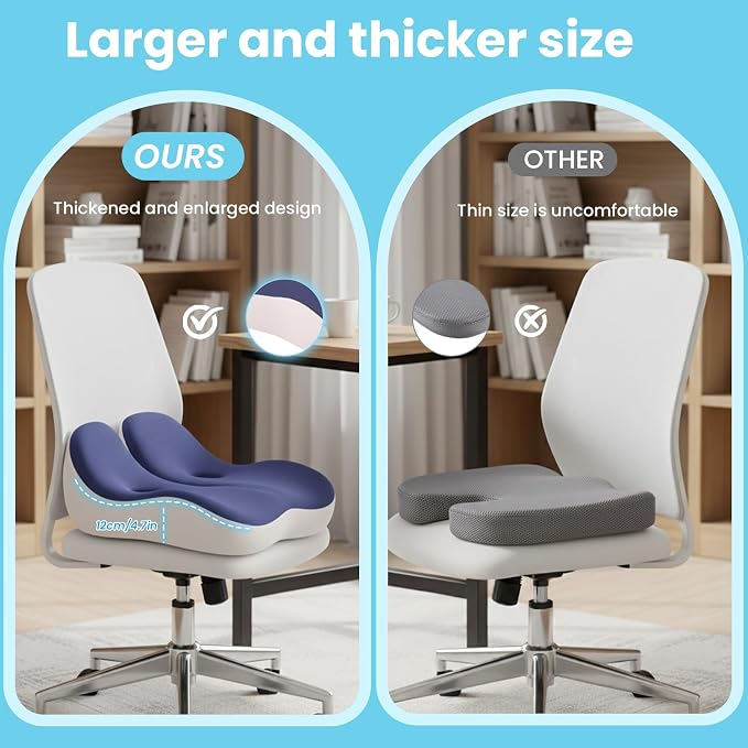 Seat Cushion, Memory Foam for Sit Bone and Back Pain Relief | Dual-Hole Ventilation, Coccyx,Sciatica and Tailbone Hip Relief ,Posture Support ,Office Chair and Car Seat,Home Use - Image 4