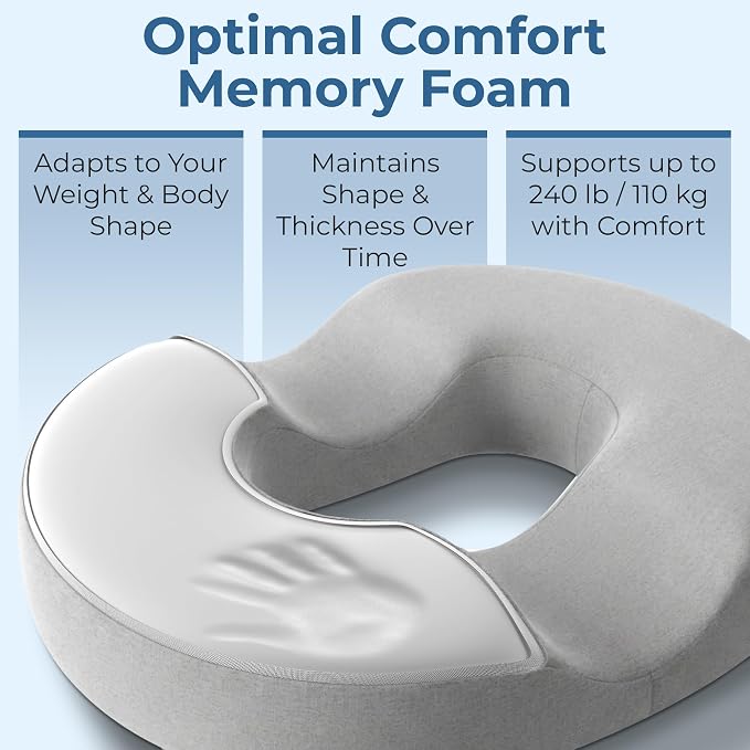 5 STARS UNITED Donut Pillow for Tailbone Pain & Hemorrhoids – Large Memory Foam Seat Cushion for Bed Sore-Prone Areas & Pressure Relief – Prostate, Postpartum & Pregnancy Support, Premium Gray Suede - Image 5