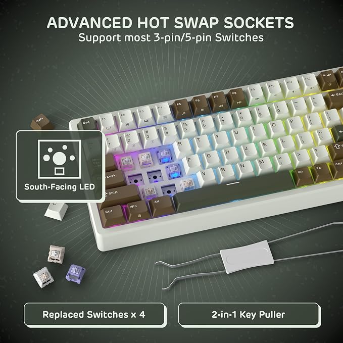 RK ROYAL KLUDGE F99 Wireless Mechanical Keyboard, Gasket Structure | 95% 100 Keys Hot Swappable RGB Gaming Keyboard, Tri-Mode BT/2.4GHz/USB-C, Pre-lubed Custom Switches, for PC/Xbox/PS4/PS5 - Image 5