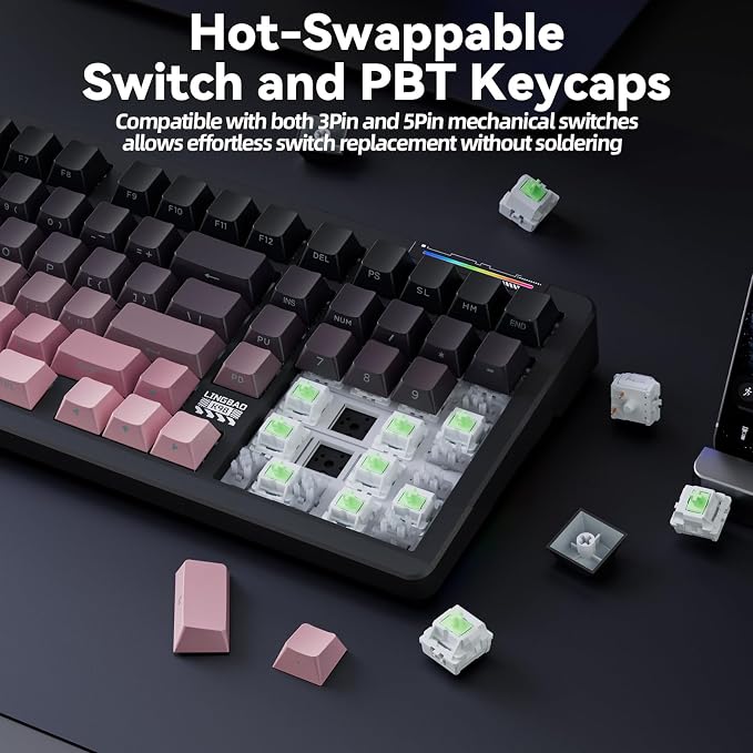 LINGBAO K98 Wireless Mechanical Gaming Keyboard, Tri-Mode Gasket Hot Swap | Linear Switches Creamy Keyboard with Number Pad,96% Layout RGB Backlit Mechanical Keyboard for PC Laptop, Custom Software - Image 5