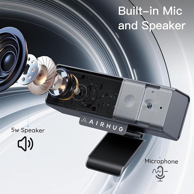 AIRHUG 3 in 1 1080P Webcam with Microphone & Speaker | Built-in Privacy Cover, USB Camera, Video Conferencing/Online Class/Gaming Live - Image 2