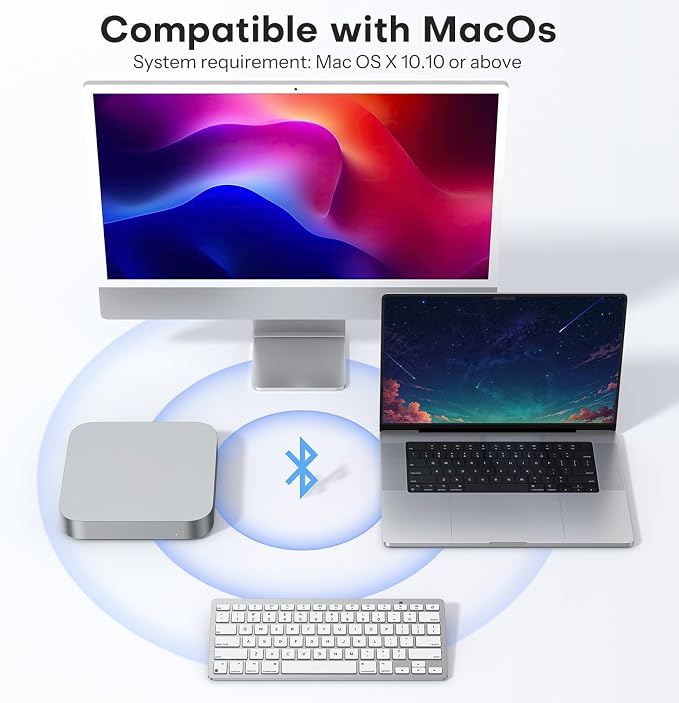 OMOTON Wireless Keyboard for Mac, Bluetooth Stable, No Numpad, Travel Size | macOS Hotkeys, AAA Battery Powered, Compact Portable for Coffee Shop Office, Ergonomic for MacBook Pro/Air/iMac, Silverwhite - Image 2