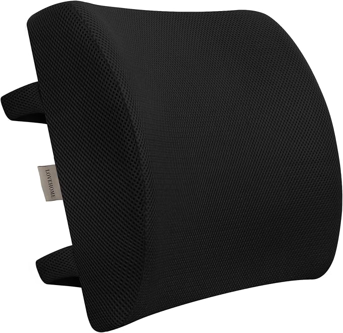 Lumbar Pillow for Chair and Car, Back Support for Office, Memory Foam Cushion with Mesh Cover - Black by LoveHome