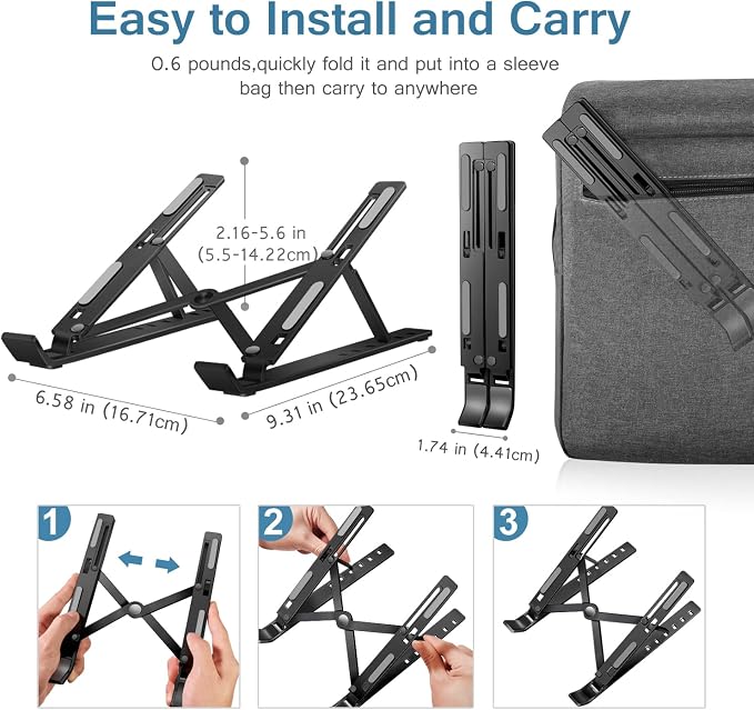 ivoler Laptop Stand, Laptop Holder Riser Computer Tablet Stand, 6 Angles Adjustable Aluminum Ergonomic Foldable Portable Desktop Holder Compatible with 10-15.6” MacBook,iPad, HP, Dell, Lenovo Black - Image 5