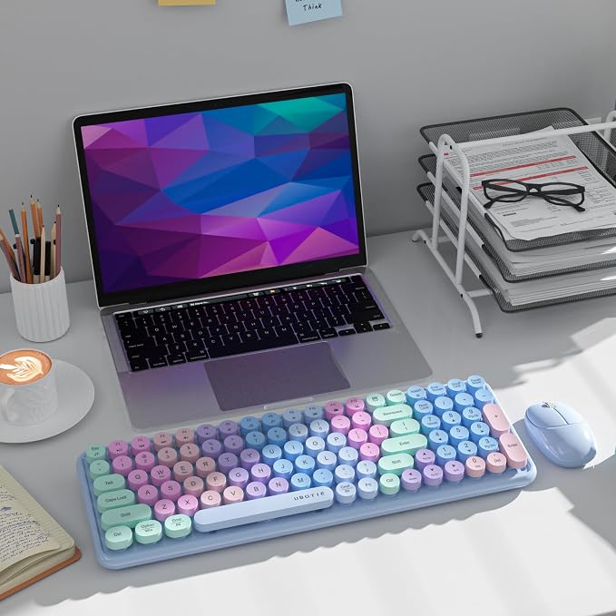 UBOTIE Wireless Keyboards and Mouse Combo (Purple Rainbow) | Colorful Gradient Rainbow Color Retro Typewriter Flexible Keyboard, 2.4GHz Connection and Optical Mouse for PC Wins Mac - Image 3