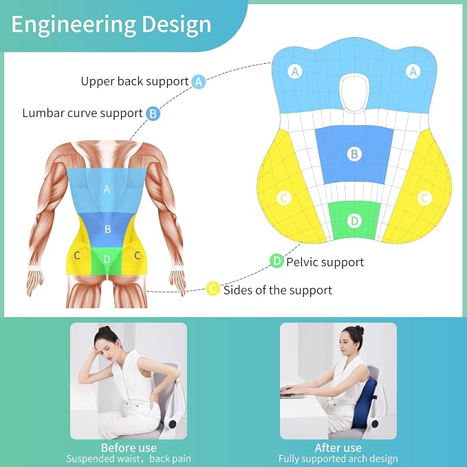 seeknow Lumbar Support Pillow for Chair Back Support Pillow for Couch Lumbar Pillow for Car Office Chair Back Cushion for Lower Back Pain Memory Foam Back Rest for Desk Chair, Recliner, Car Seats - Image 2