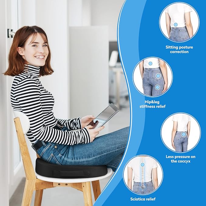 CushZone Seat Cushion Memory Foam Chair Pad for Office & Car, Black | Office Seat Cushion, Sciatica, Tailbone Back Pain Relief, Orthopedic Coccyx Pillow for Car, Pregnancy & Long Sitting at Work - Image 8
