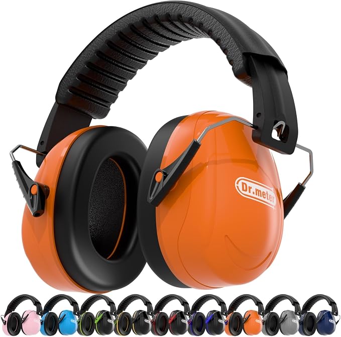 Dr.meter Noise Reduction Ear Muffs, Ear Protection Noise Cancelling Headphones for Adults, Kids Autism Sensory, 31dB Hearing Protection Earmuffs for Shooting Gun Range, Mowing, Fireworks, Orange by Drmeter