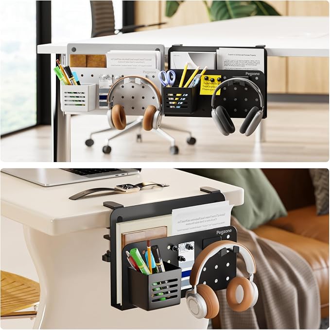 Desk Side Storage Organizer, Fits Flat Edge 0.4" to 2.2", Black | No Drill Under Desk Laptop Holder, Clamp on Desks Shelf with Pegboard Accessories, Hanging Laptop Mount - Image 8